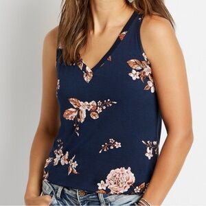 Maurices Bundle of Two 24/7 V-Neck Tank tops Black and Navy Floral - L